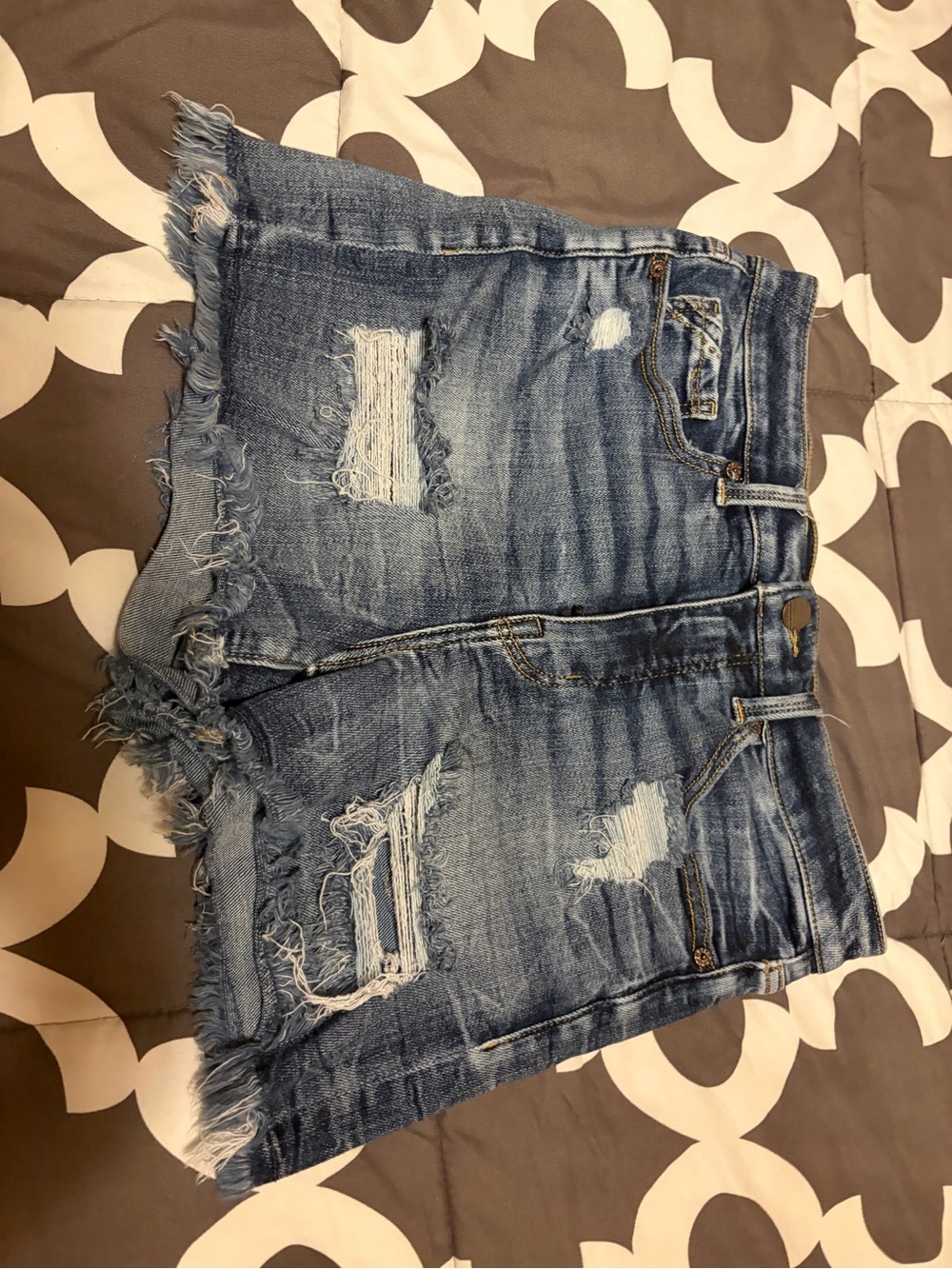 Buckle Distressed Denim Jean Shorts - Blue